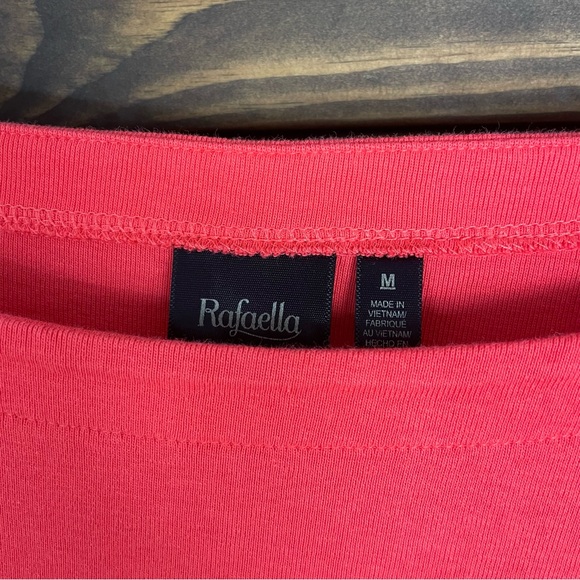 Rafaella | Boat Neck Coral Quarter Sleeve Top‎ Split Open Sleeves Pearl Button - Picture 7 of 7